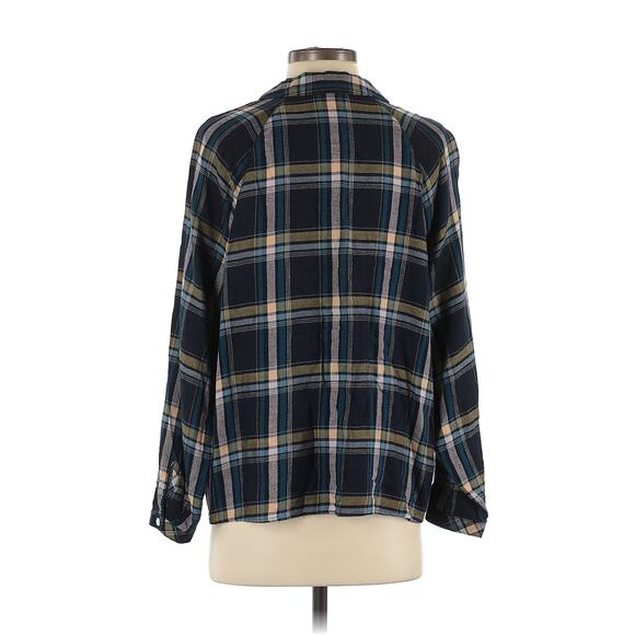 J.Jill Brushed Cotton Modal Blend Bias Trim Plaids Blue Button up Shirt M - Picture 4 of 12